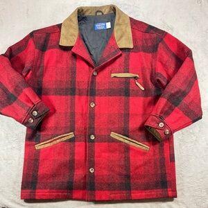 Rare Vintage Pendleton VirginWool Hunting Coat Size Large Suede Trim Made In USA